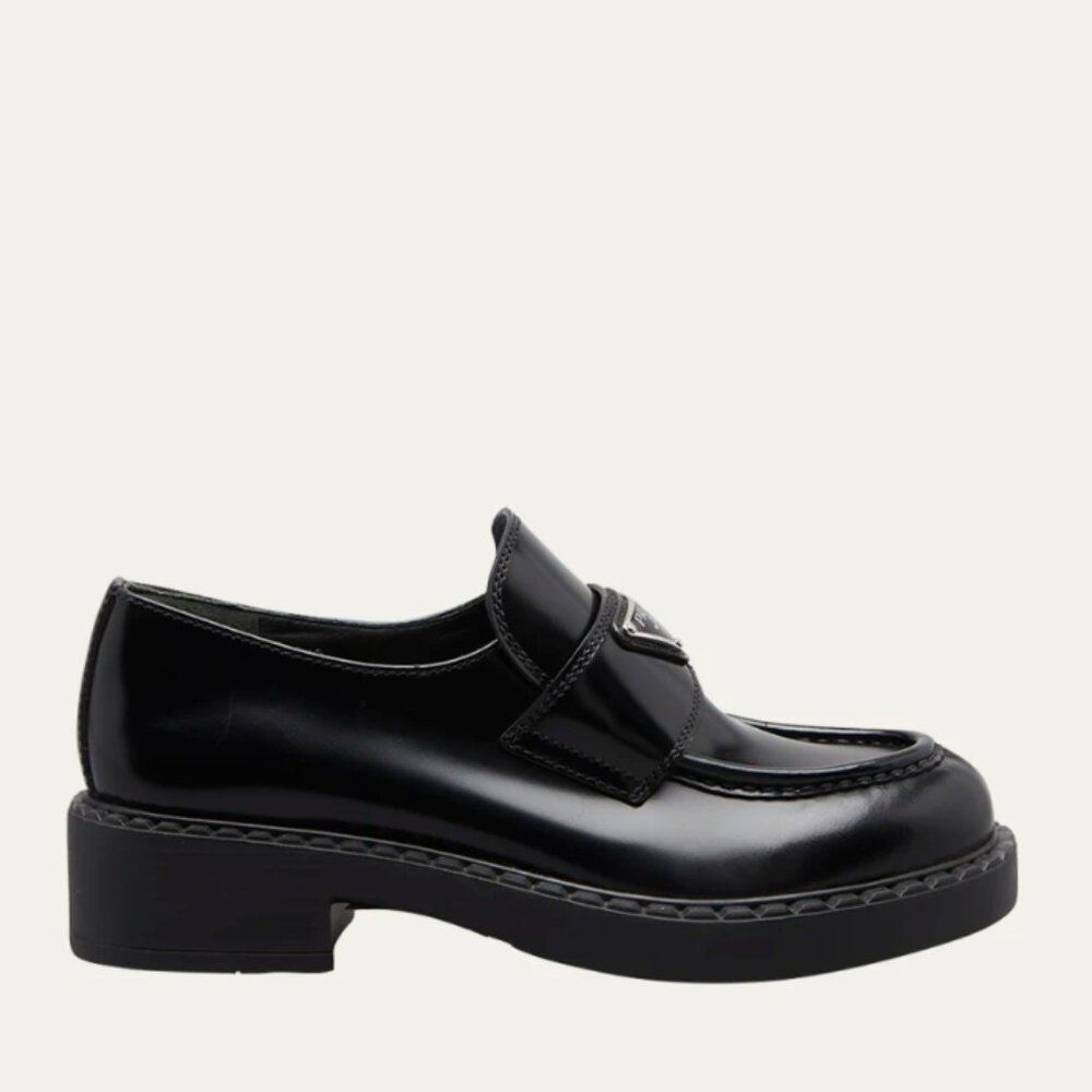 Prada Leather Triangle Logo Loafers